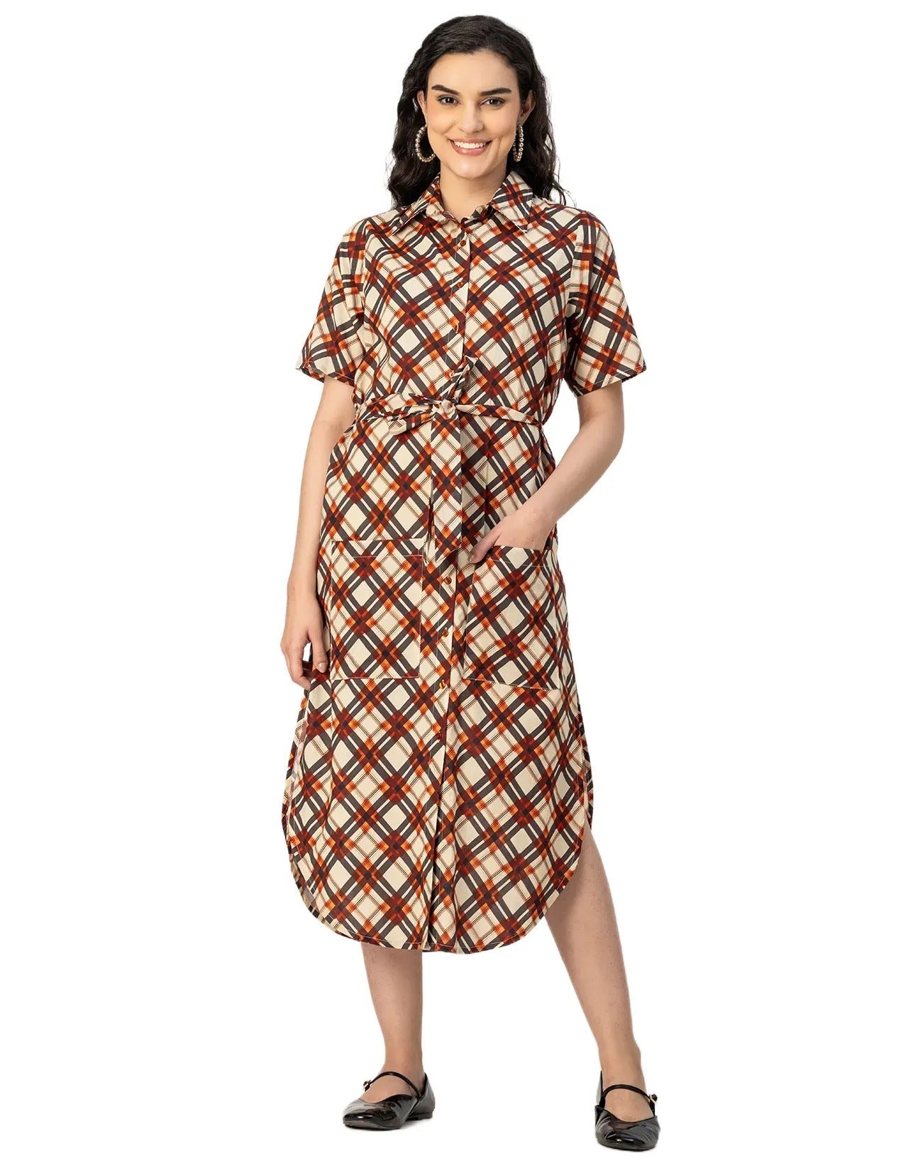 Short Sleeve Spread Collar Cotton Dress