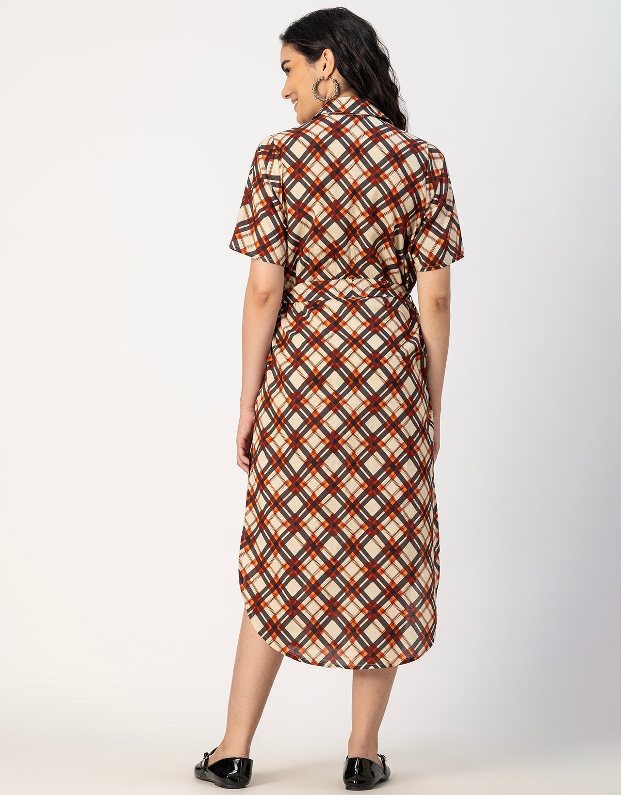 Short Sleeve Spread Collar Cotton Dress