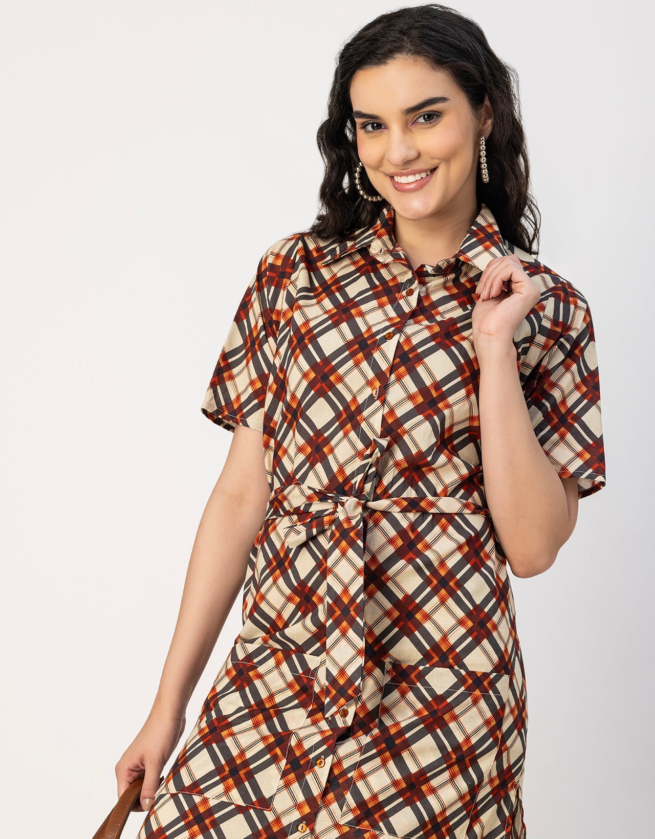 Short Sleeve Spread Collar Cotton Dress