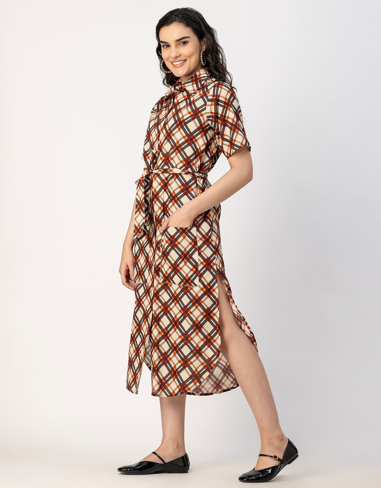 Short Sleeve Spread Collar Cotton Dress