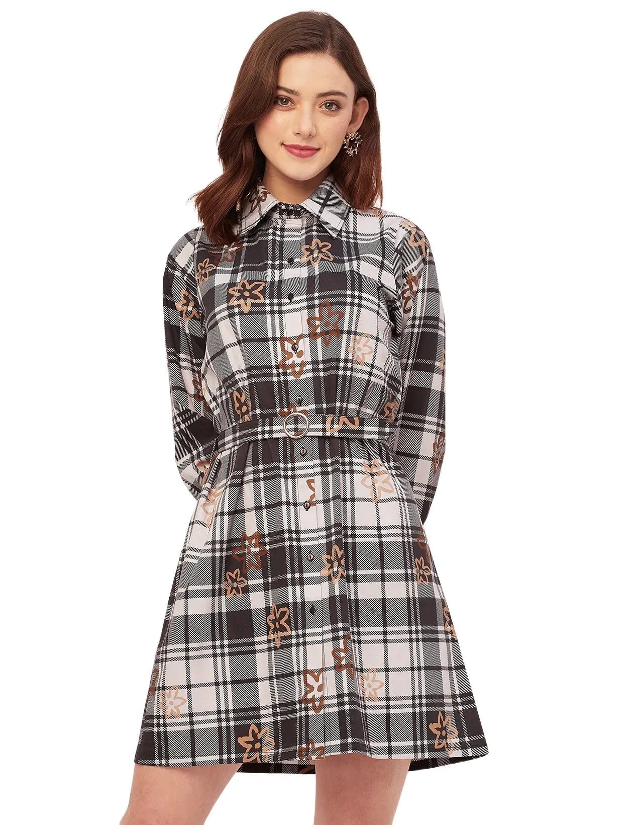 Bishop Sleeves Spread Collar Cotton Dress