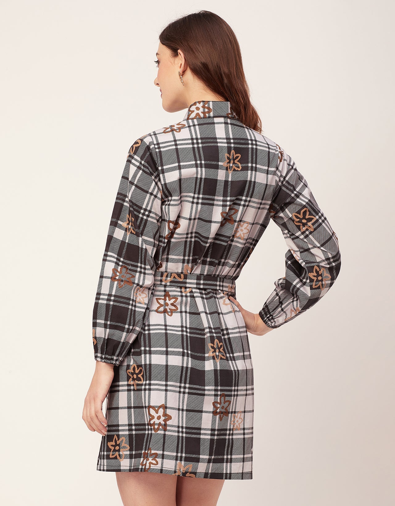 Bishop Sleeves Spread Collar Cotton Dress