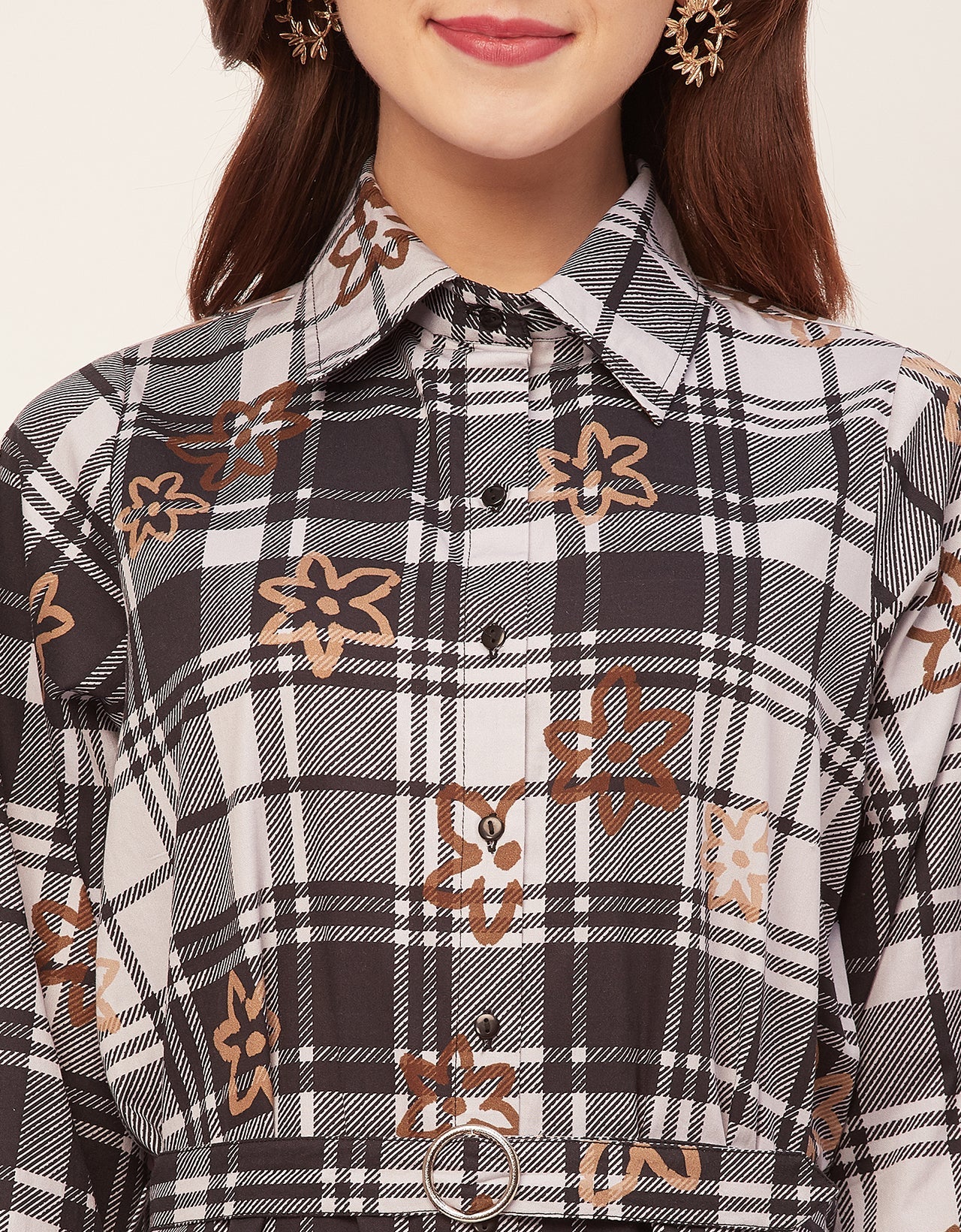 Bishop Sleeves Spread Collar Cotton Dress
