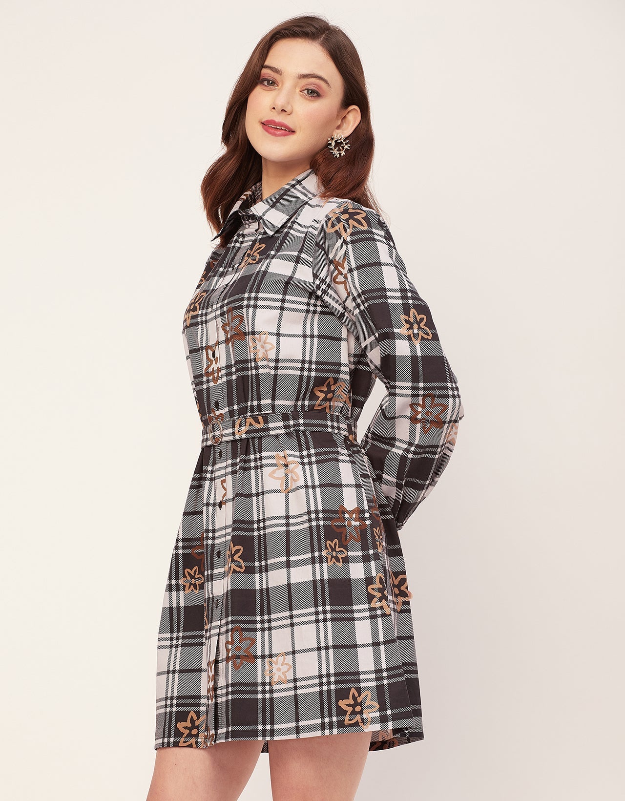 Bishop Sleeves Spread Collar Cotton Dress