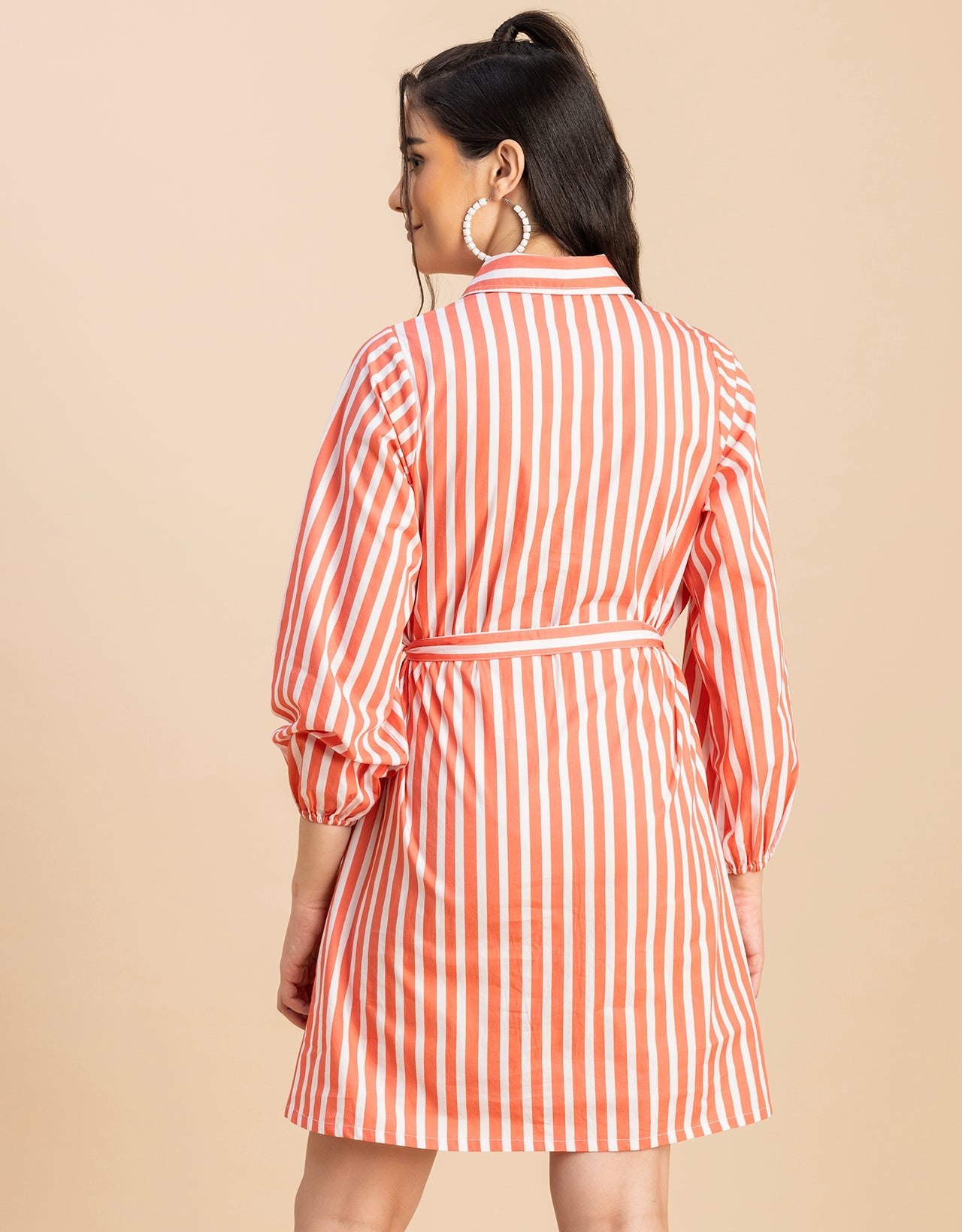 Bishop Sleeves Spread Collar Cotton Dress