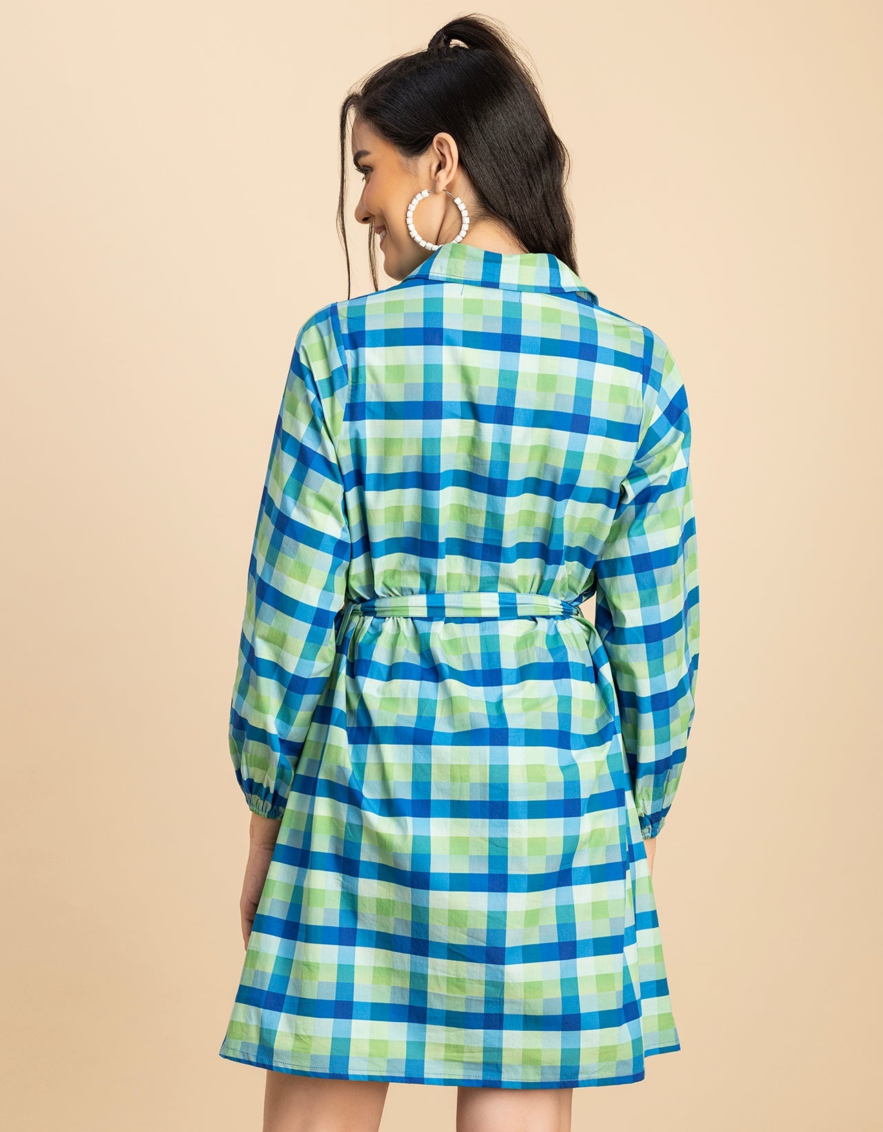 Bishop Sleeves Spread Collar Cotton Dress