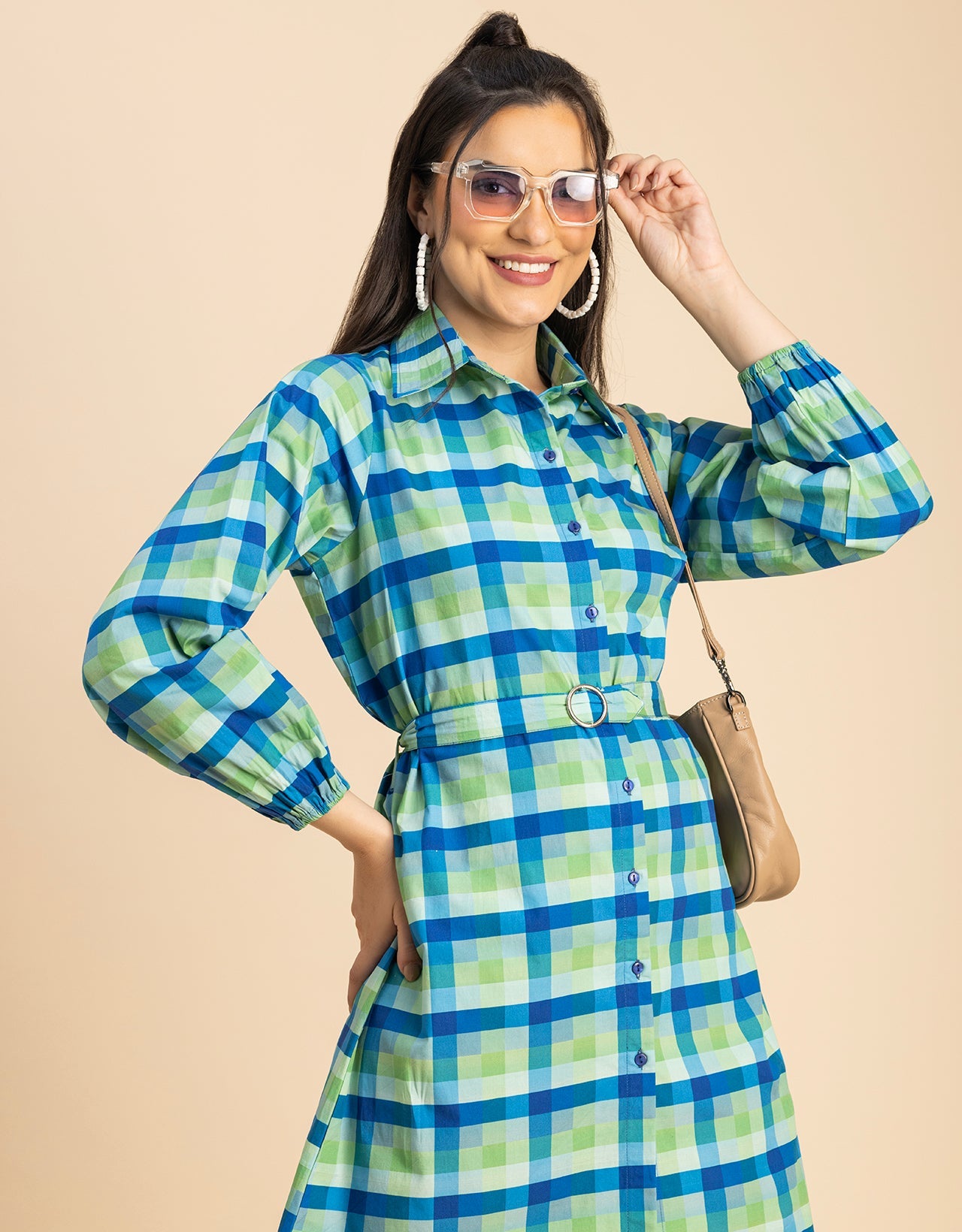 Bishop Sleeves Spread Collar Cotton Dress