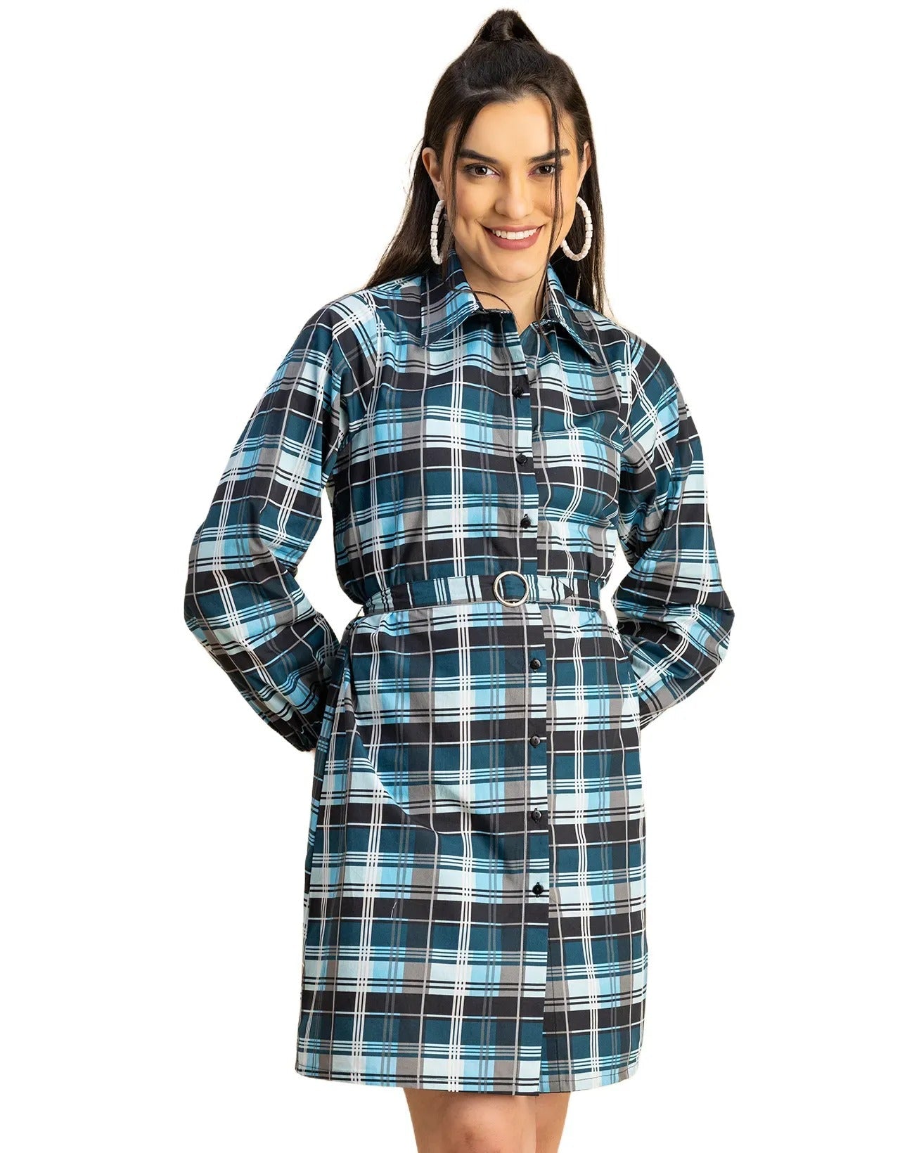 Bishop Sleeves Spread Collar Cotton Dress
