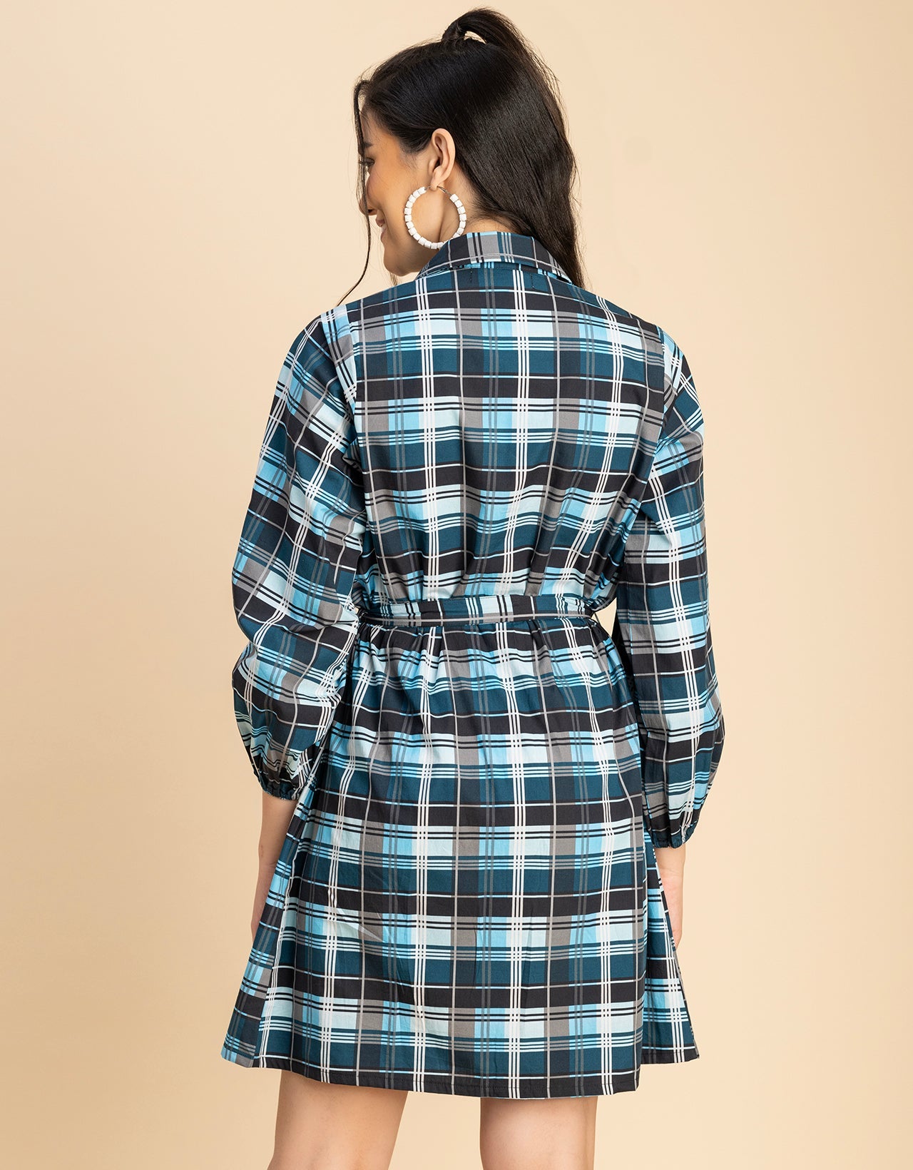 Bishop Sleeves Spread Collar Cotton Dress