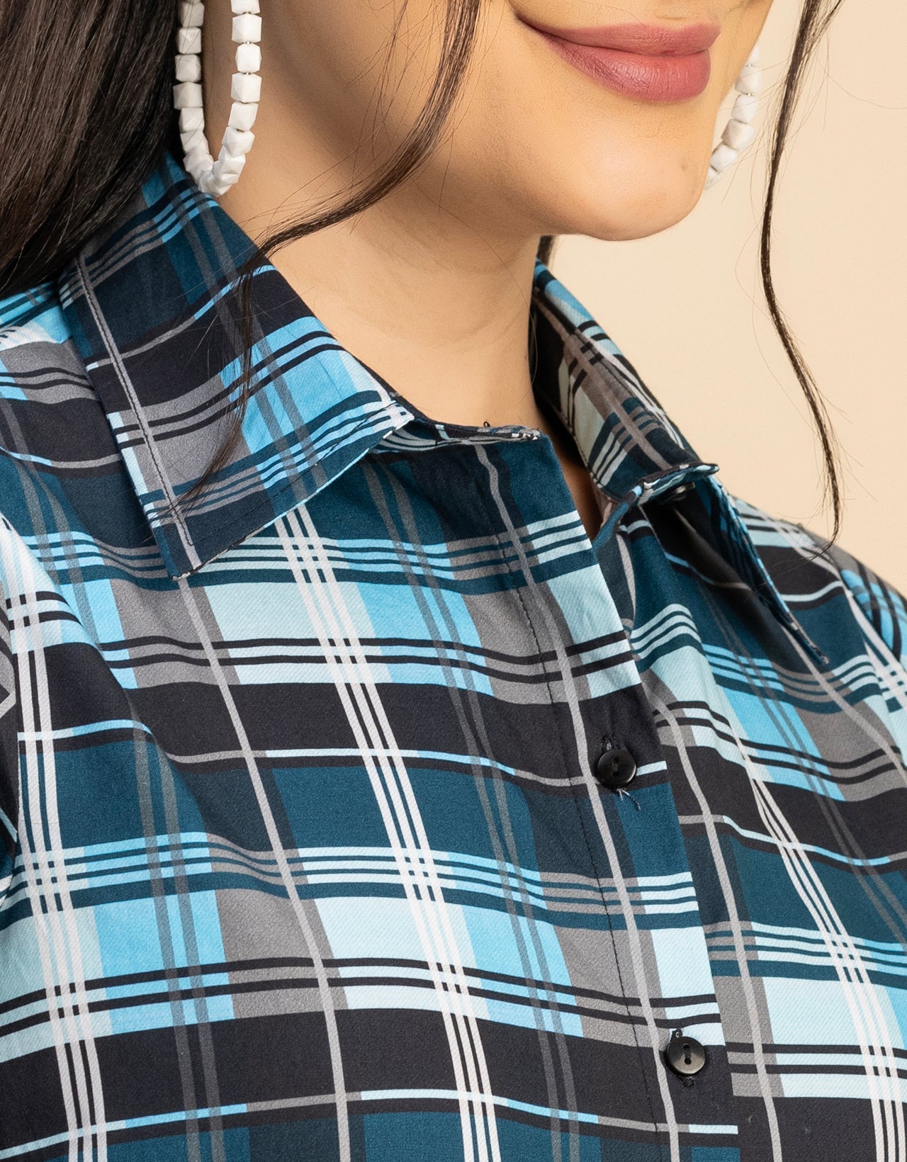 Bishop Sleeves Spread Collar Cotton Dress