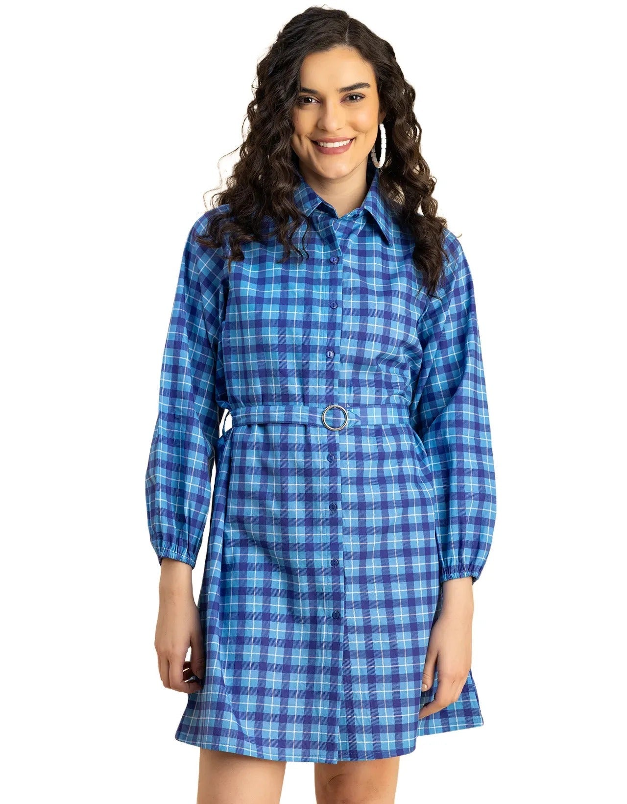 Bishop Sleeves Spread Collar Cotton Dress