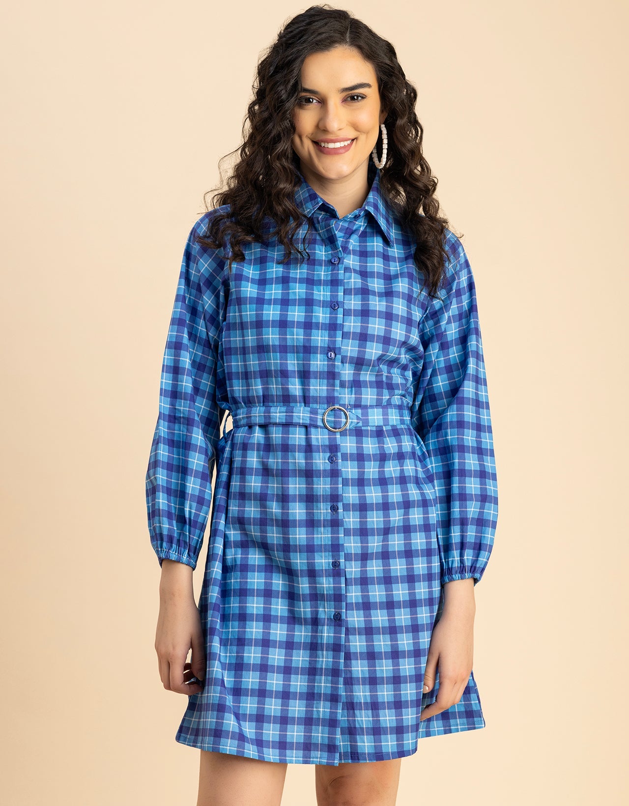 Bishop Sleeves Spread Collar Cotton Dress