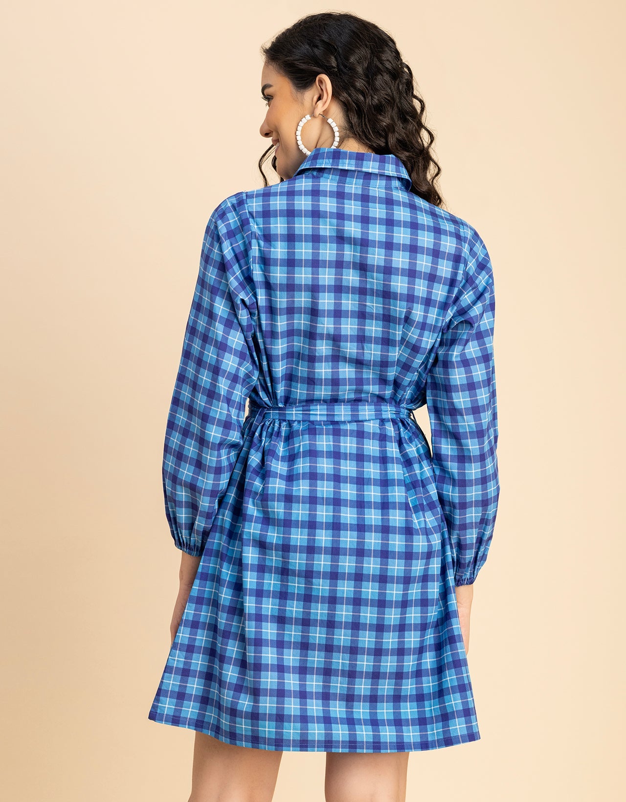 Bishop Sleeves Spread Collar Cotton Dress