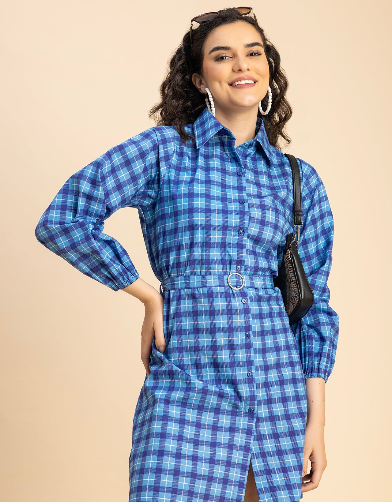 Bishop Sleeves Spread Collar Cotton Dress