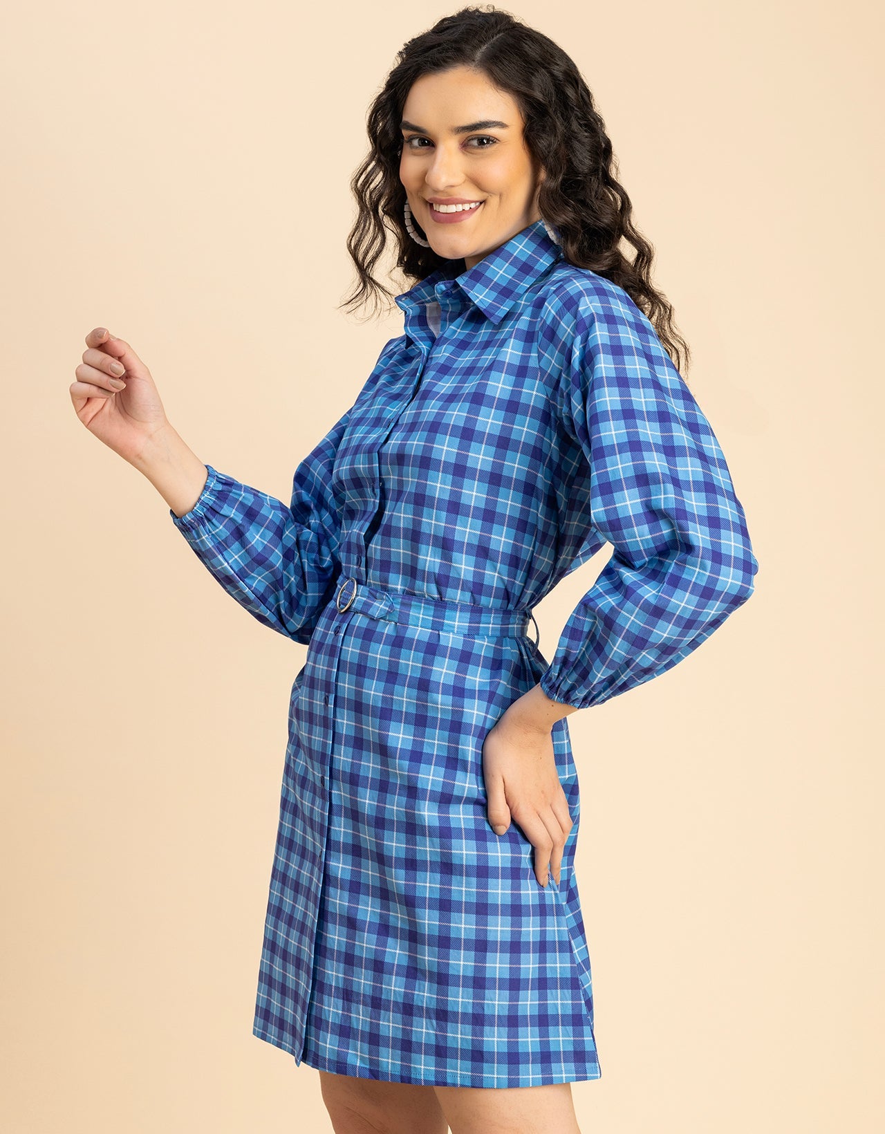 Bishop Sleeves Spread Collar Cotton Dress