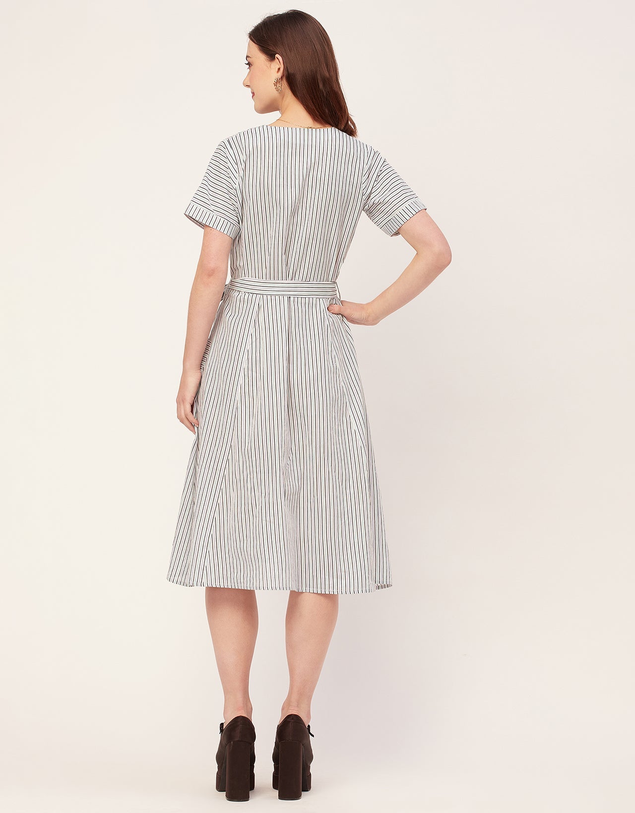 Short Sleeve V Neck A-Line Cotton Dress