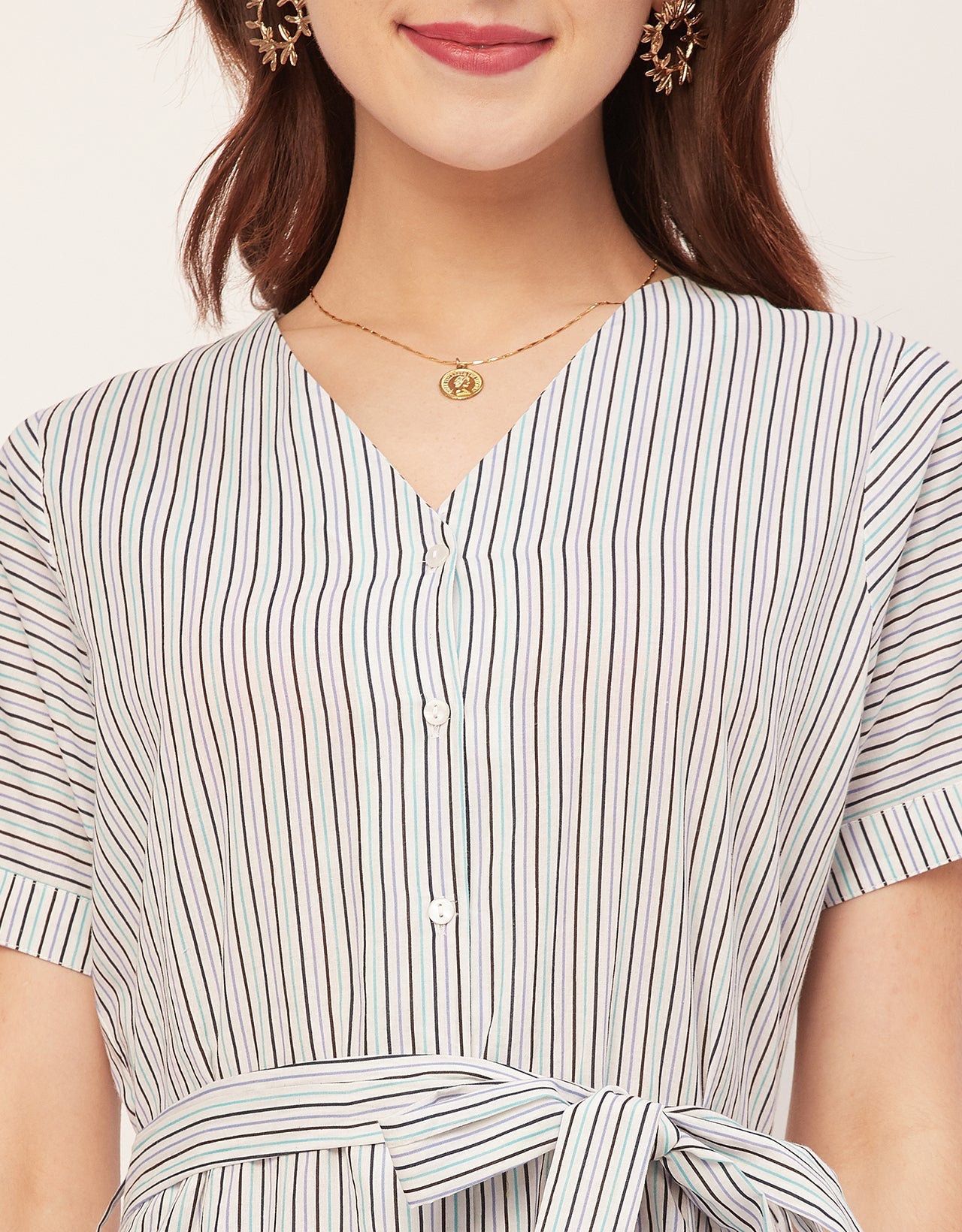 Short Sleeve V Neck A-Line Cotton Dress