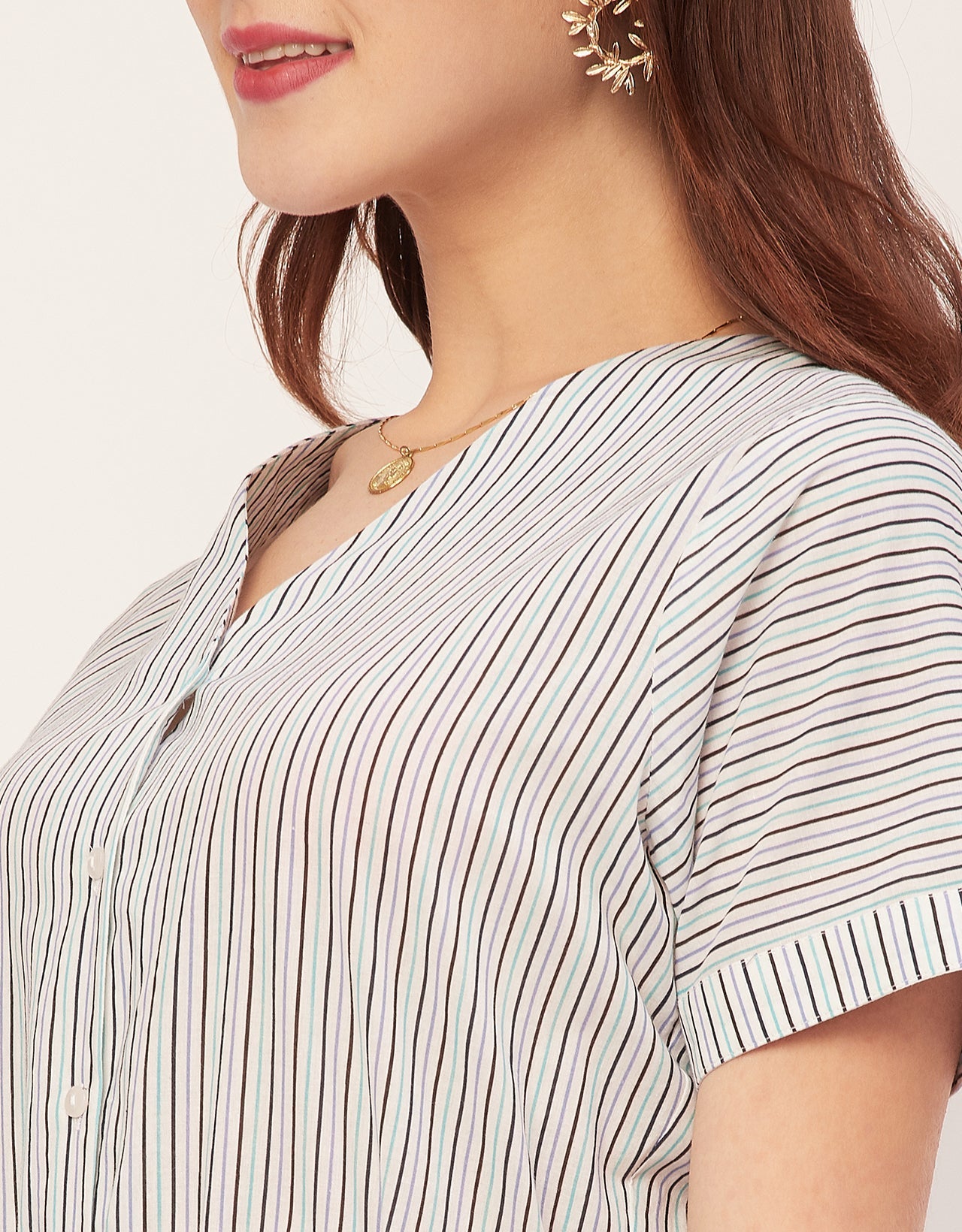 Short Sleeve V Neck A-Line Cotton Dress