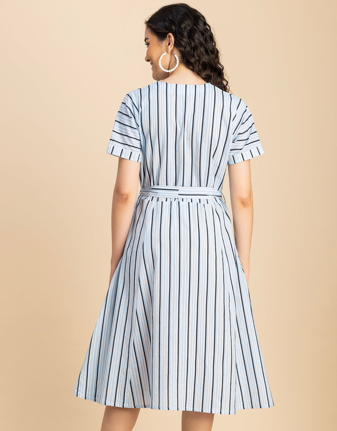 Short Sleeve V Neck A-Line Cotton Dress