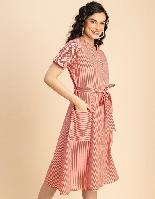 Short Sleeve V Neck A-Line Cotton Dress