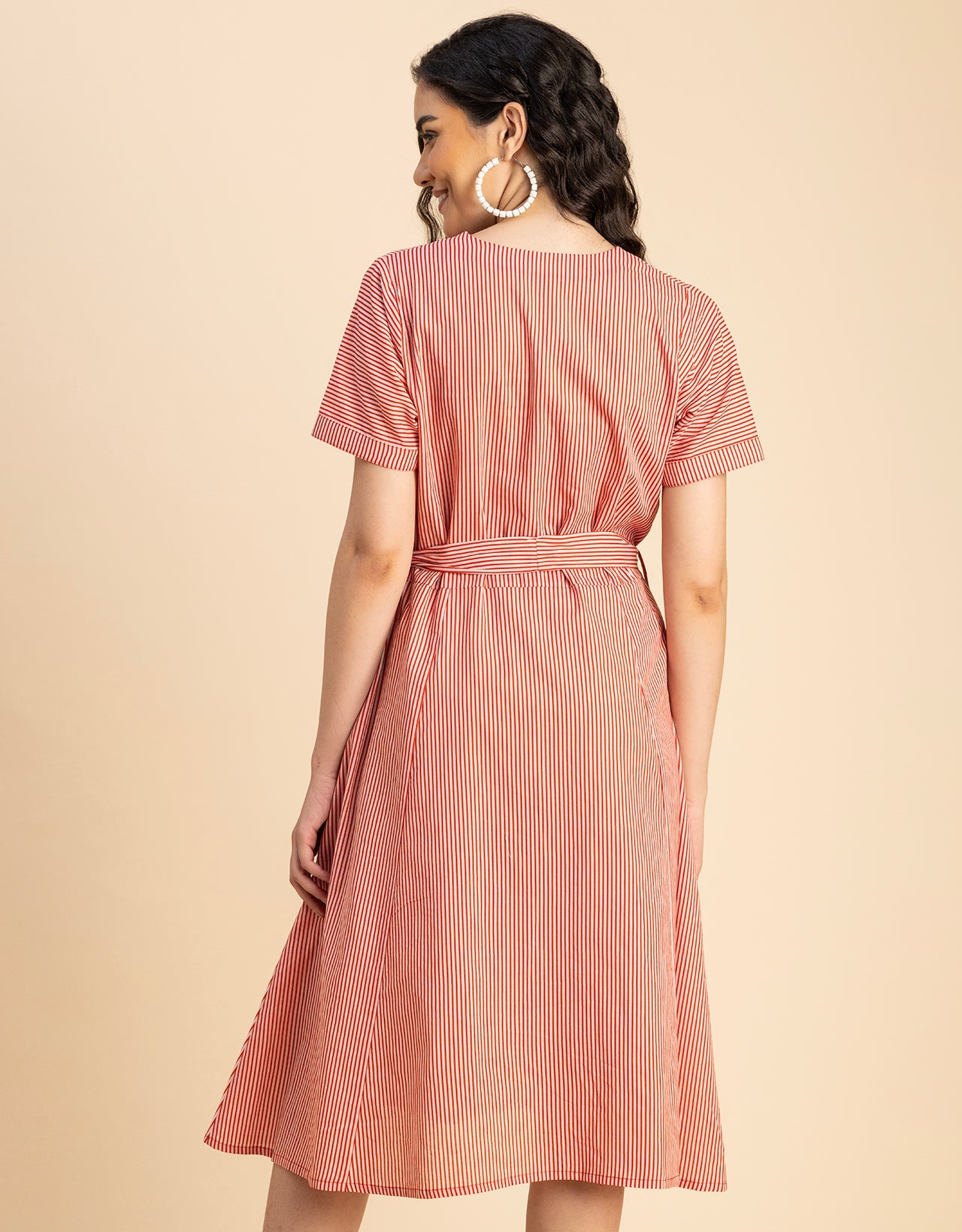 Short Sleeve V Neck A-Line Cotton Dress