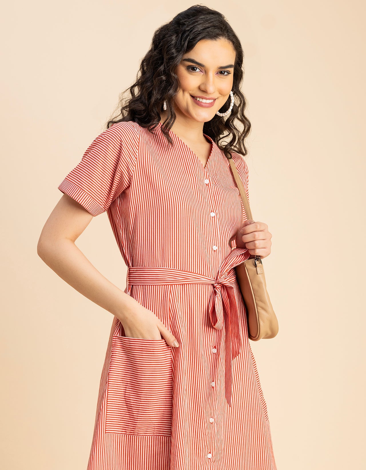 Short Sleeve V Neck A-Line Cotton Dress