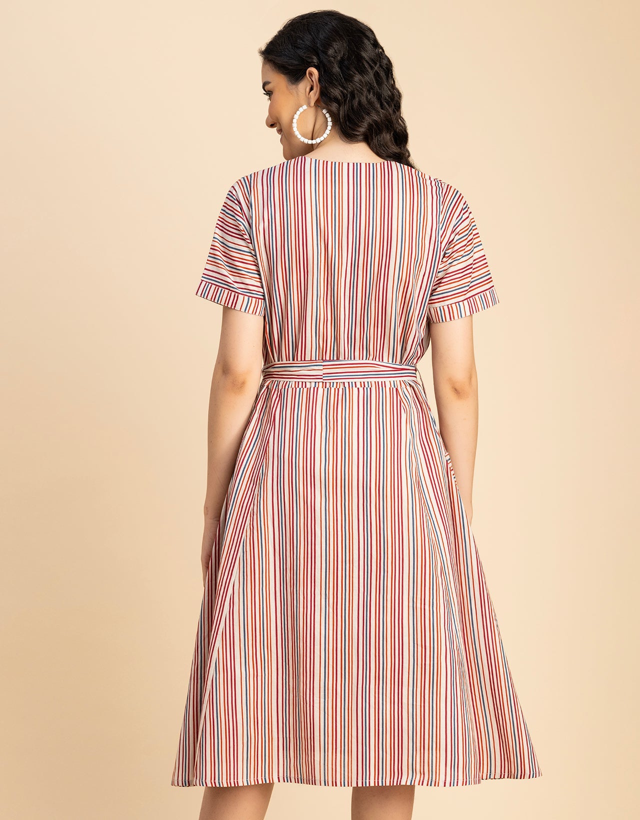 Short Sleeve V Neck A-Line Cotton Dress