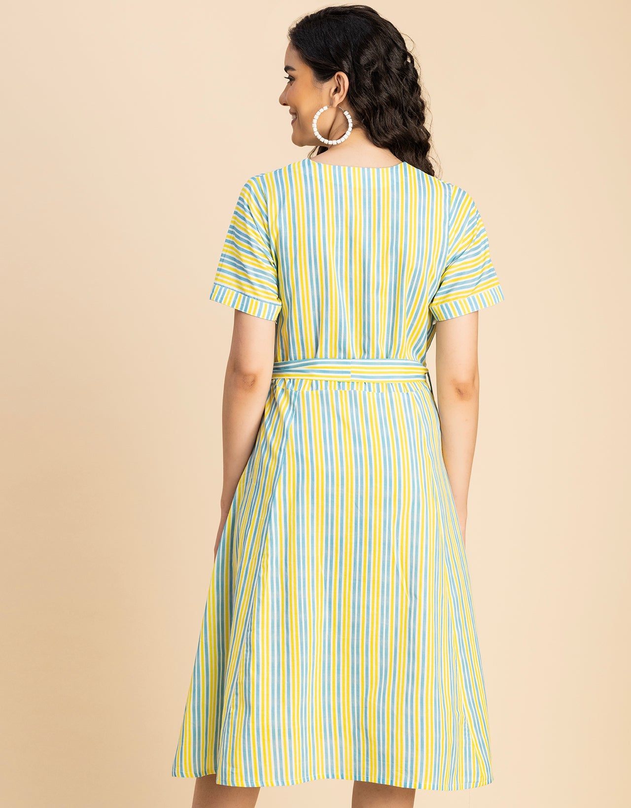 Short Sleeve V Neck A-Line Cotton Dress