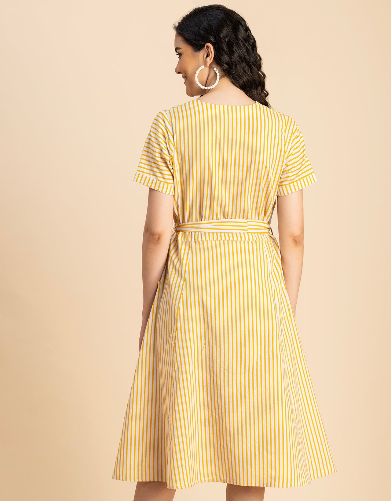 Short Sleeve V Neck A-Line Cotton Dress