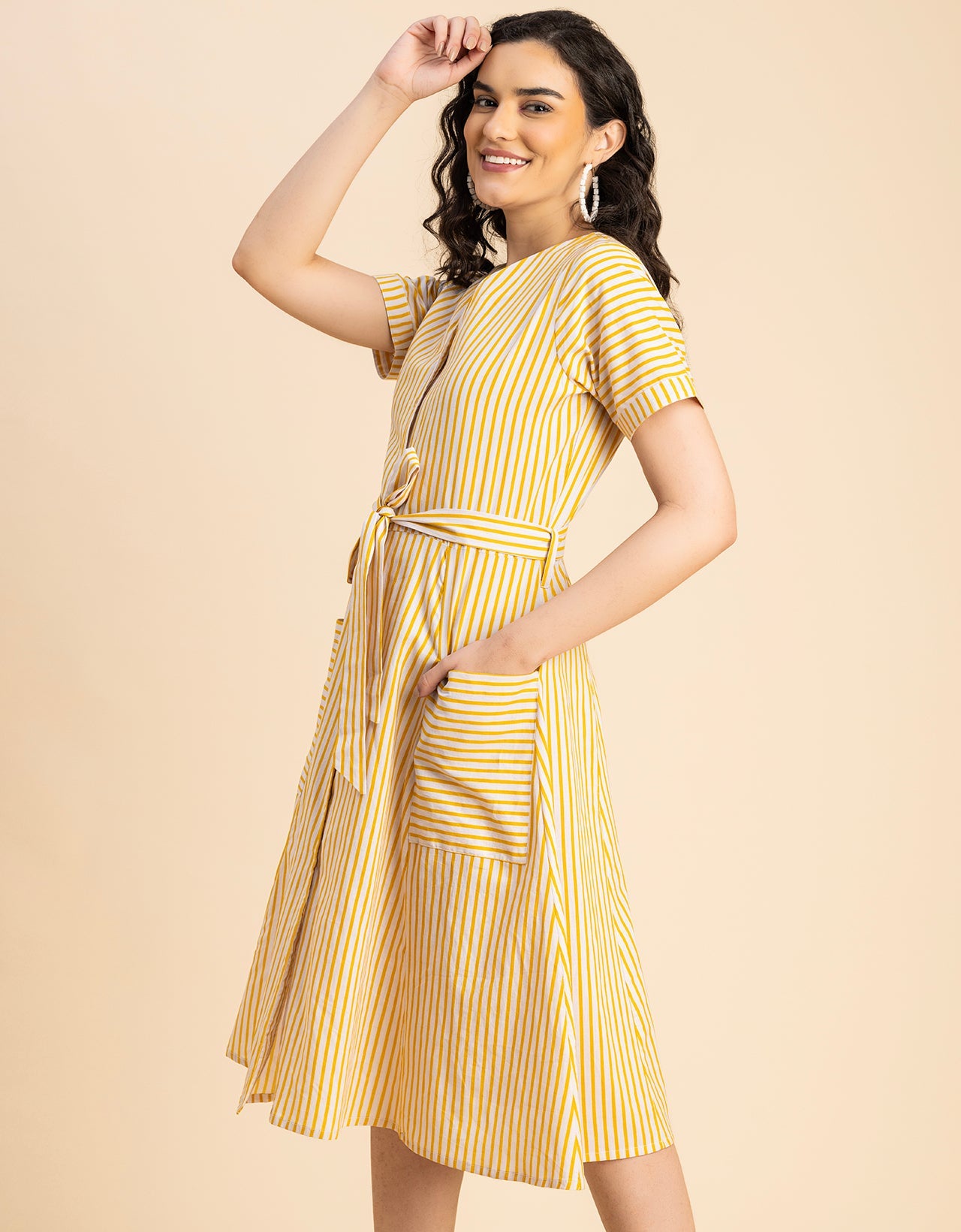 Short Sleeve V Neck A-Line Cotton Dress