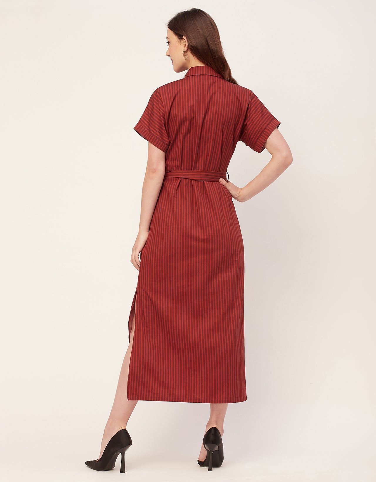Short Sleeve Spread Collar Cotton Dress