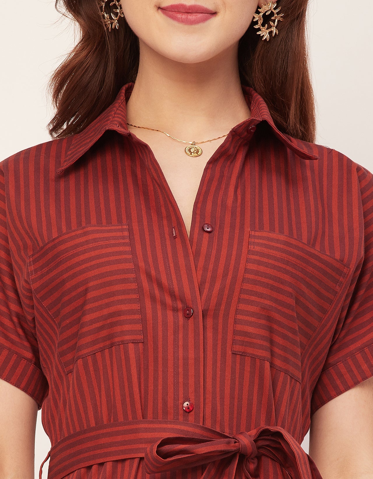 Short Sleeve Spread Collar Cotton Dress