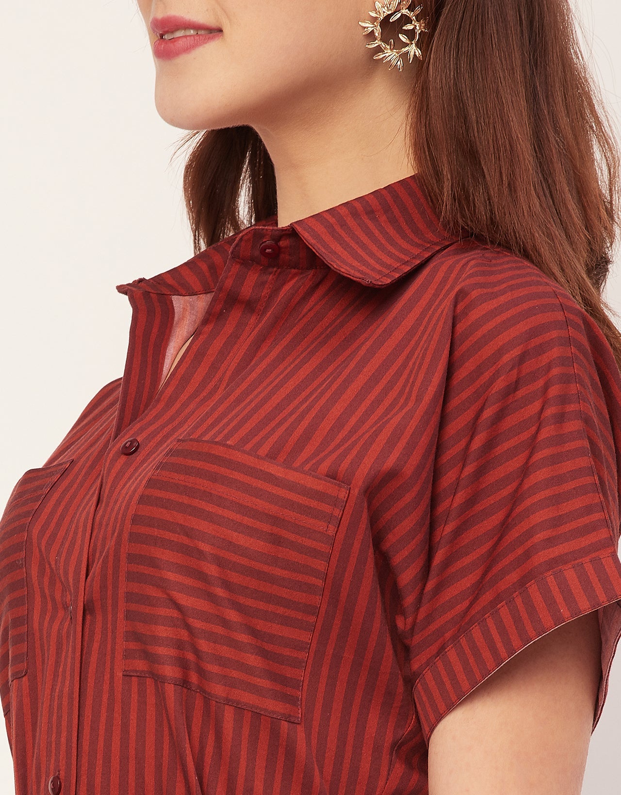 Short Sleeve Spread Collar Cotton Dress