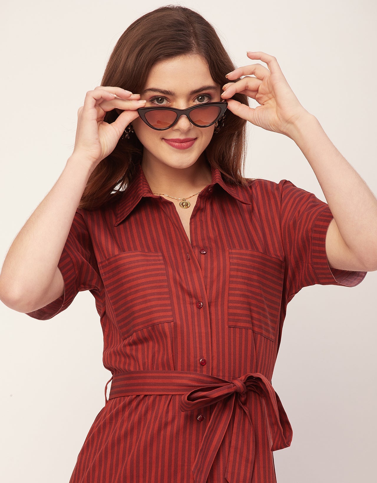 Short Sleeve Spread Collar Cotton Dress