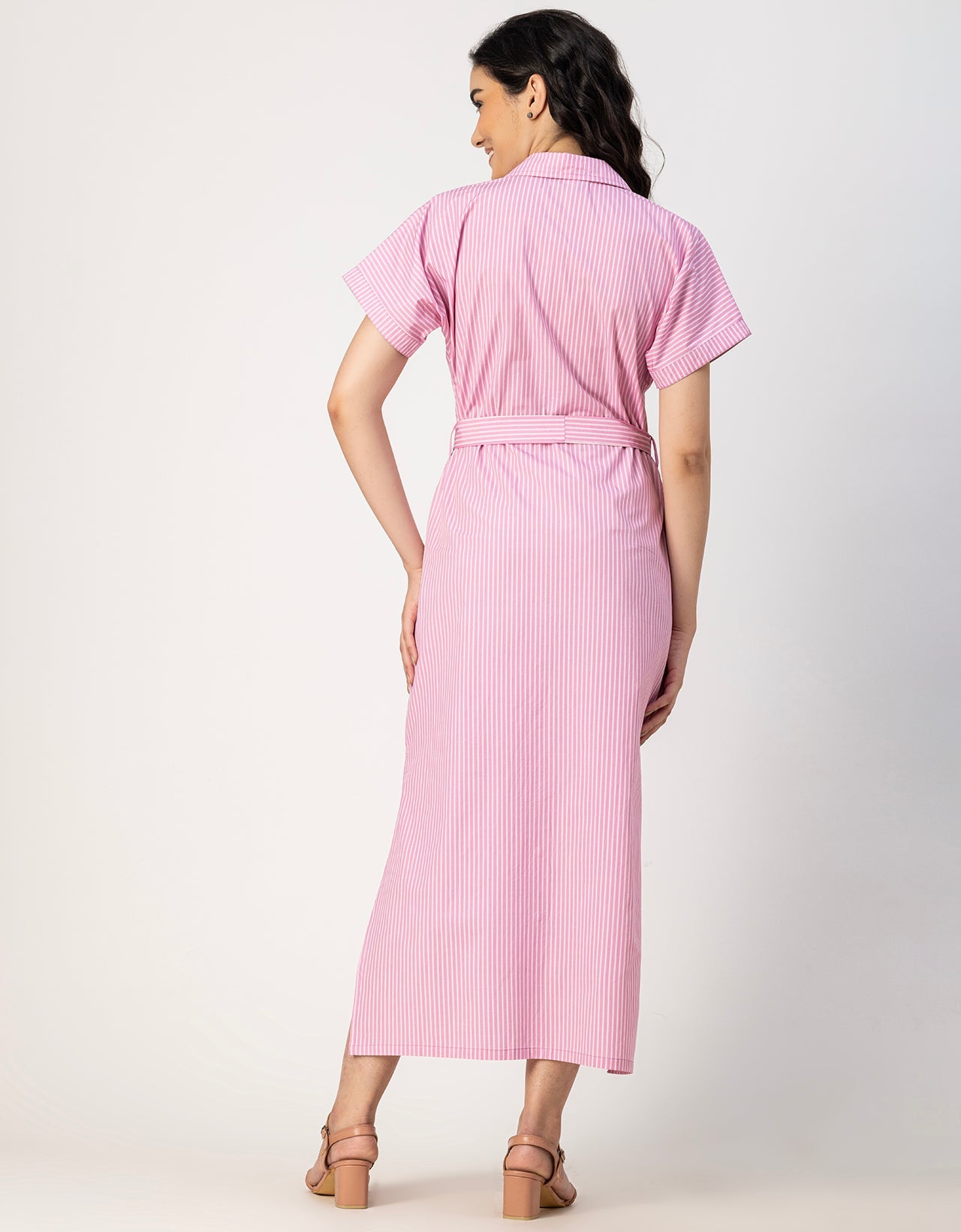 Short Sleeve Spread Collar Cotton Dress