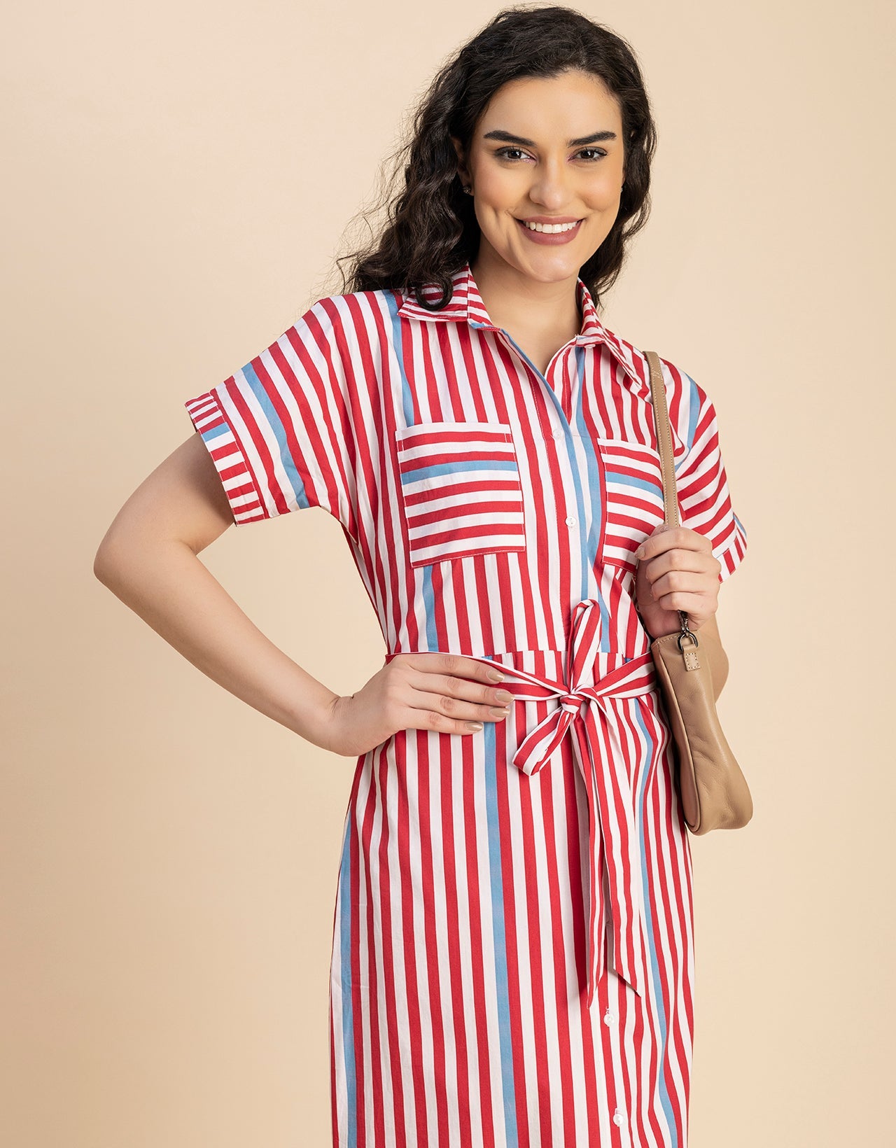 Short Sleeve Spread Collar Cotton Dress