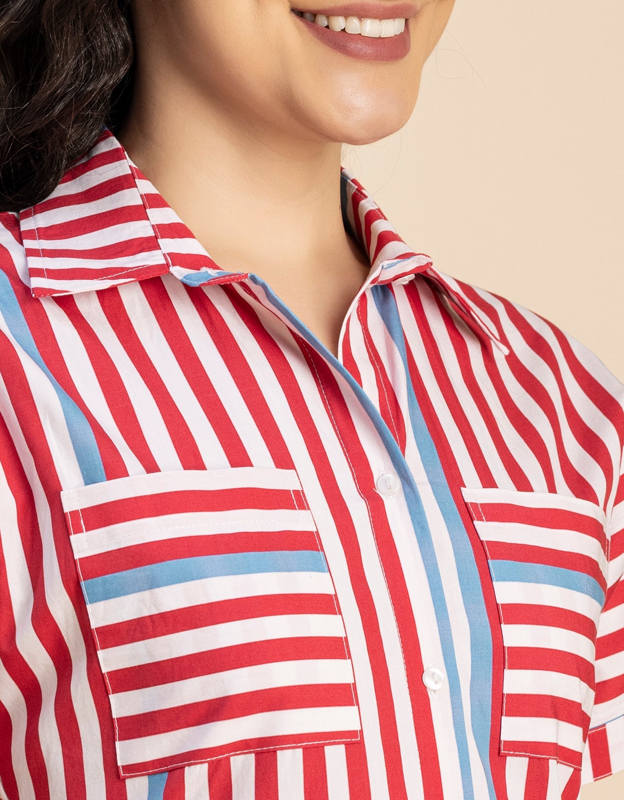 Short Sleeve Spread Collar Cotton Dress