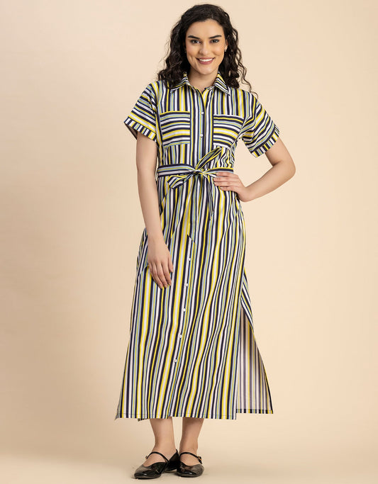 Short Sleeve Spread Collar Cotton Dress