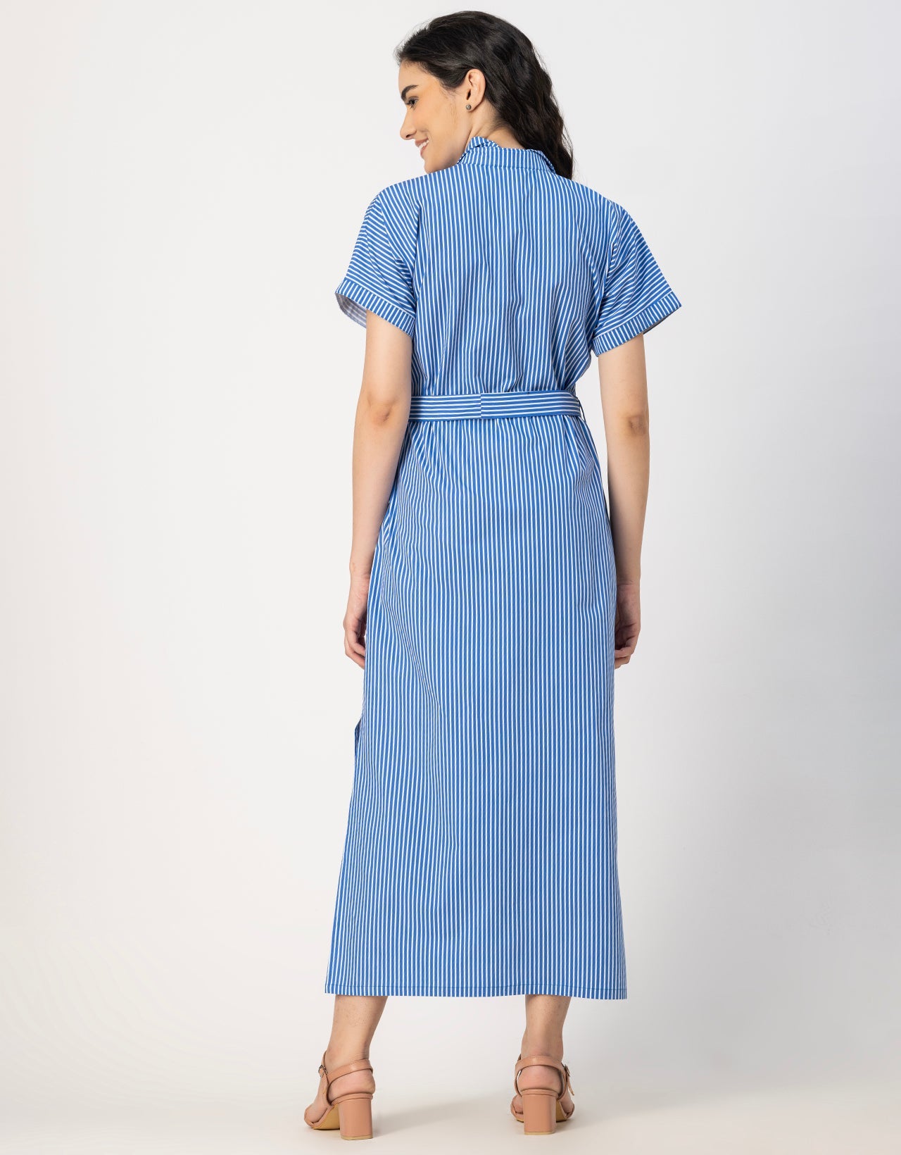 Short Sleeve Spread Collar Cotton Dress