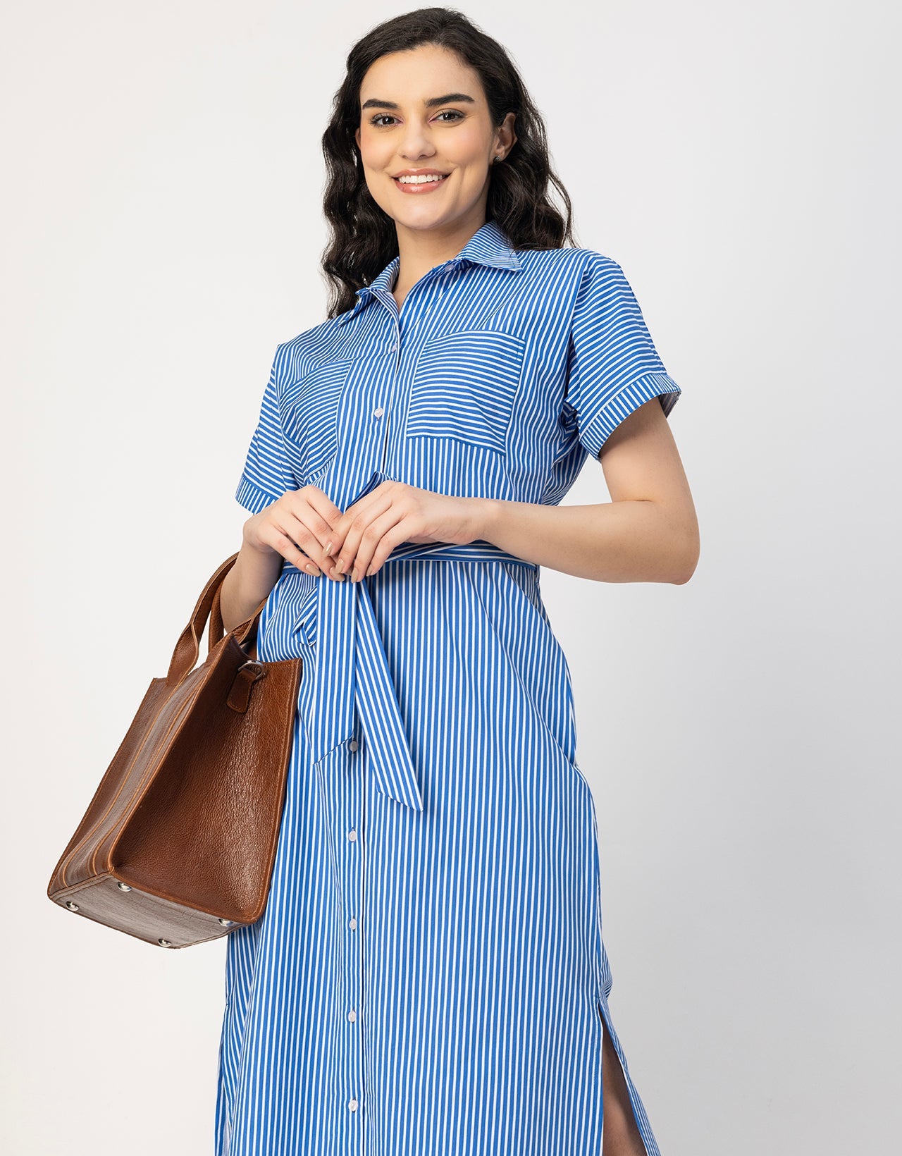 Short Sleeve Spread Collar Cotton Dress