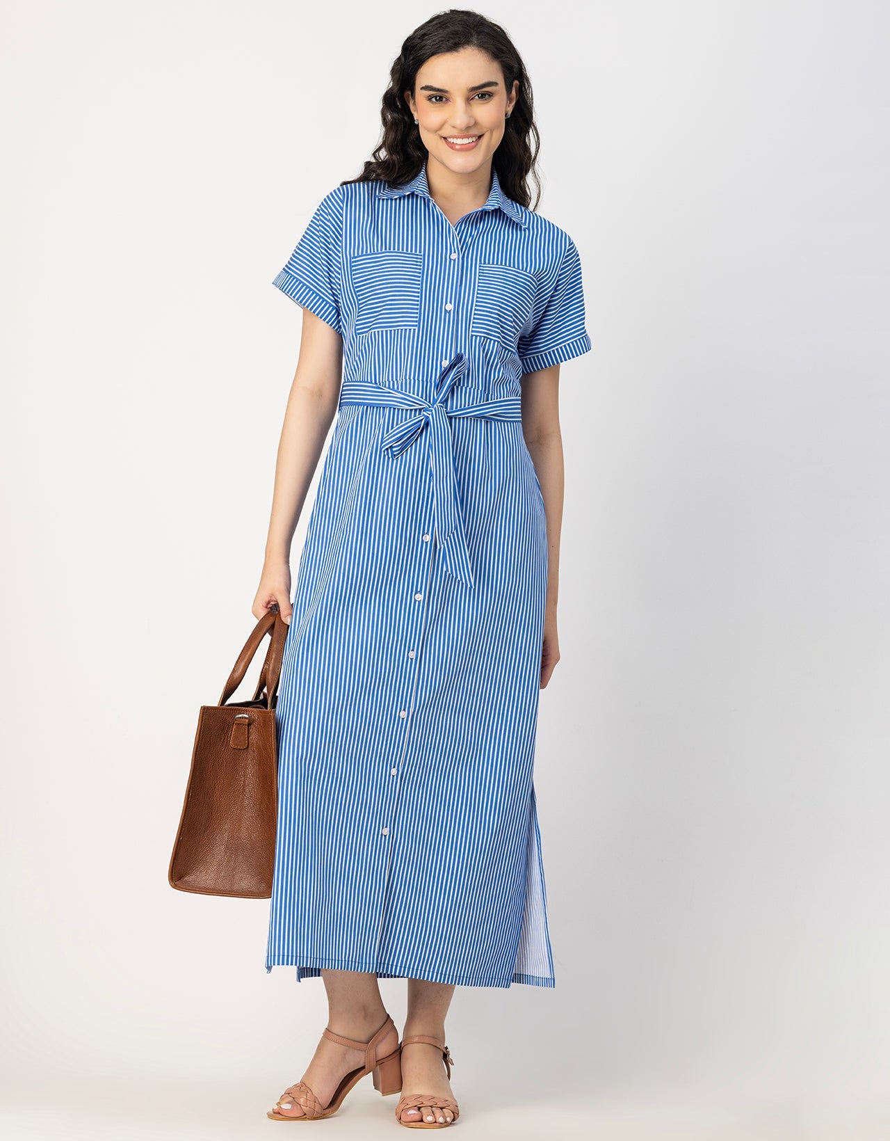 Short Sleeve Spread Collar Cotton Dress