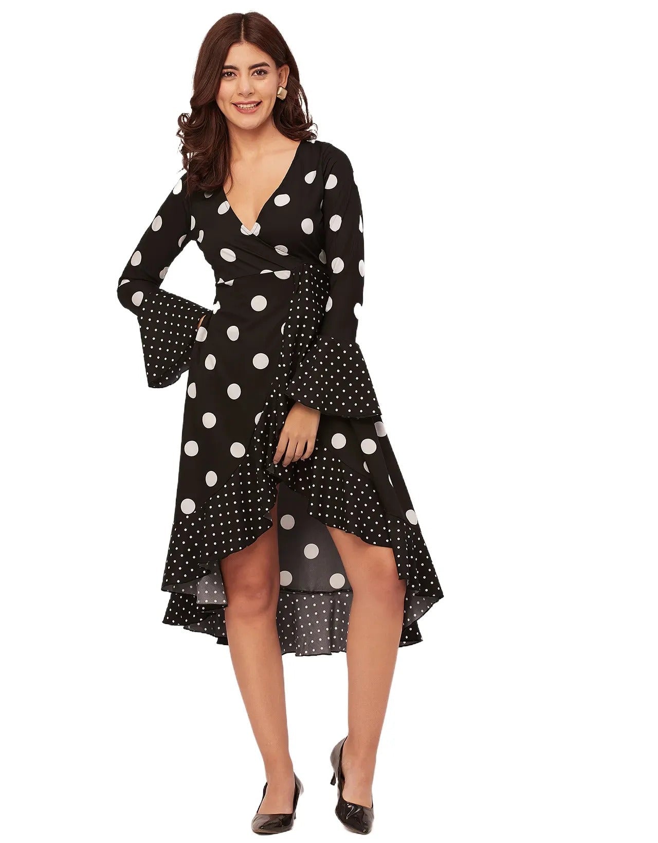 Elegant Printed Wrap Dress - Evening Party Wear