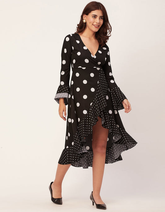 Elegant Printed Wrap Dress - Evening Party Wear