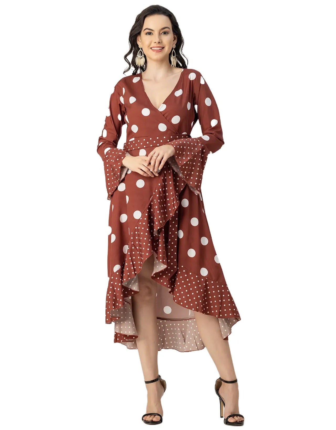 Elegant Printed Wrap Dress - Evening Party Wear