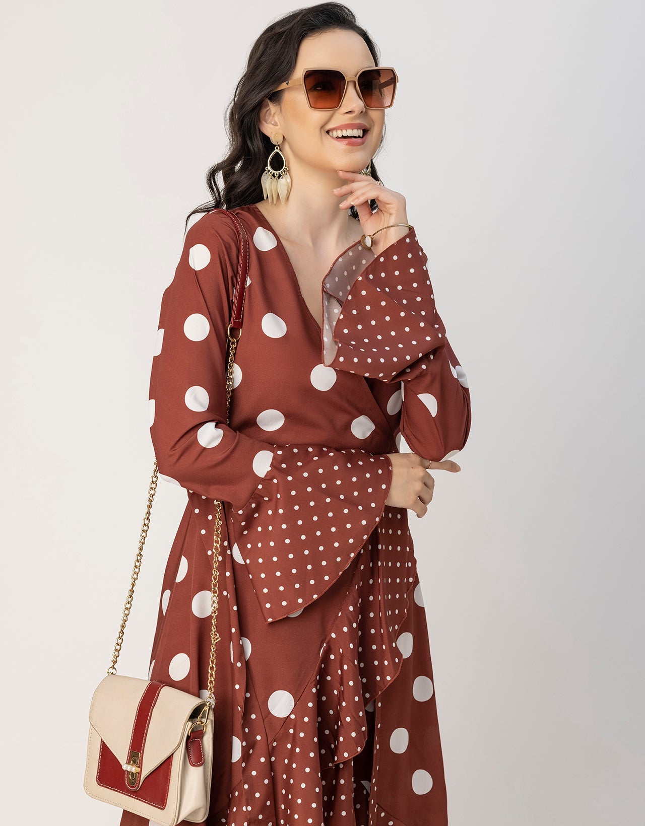 Elegant Printed Wrap Dress - Evening Party Wear