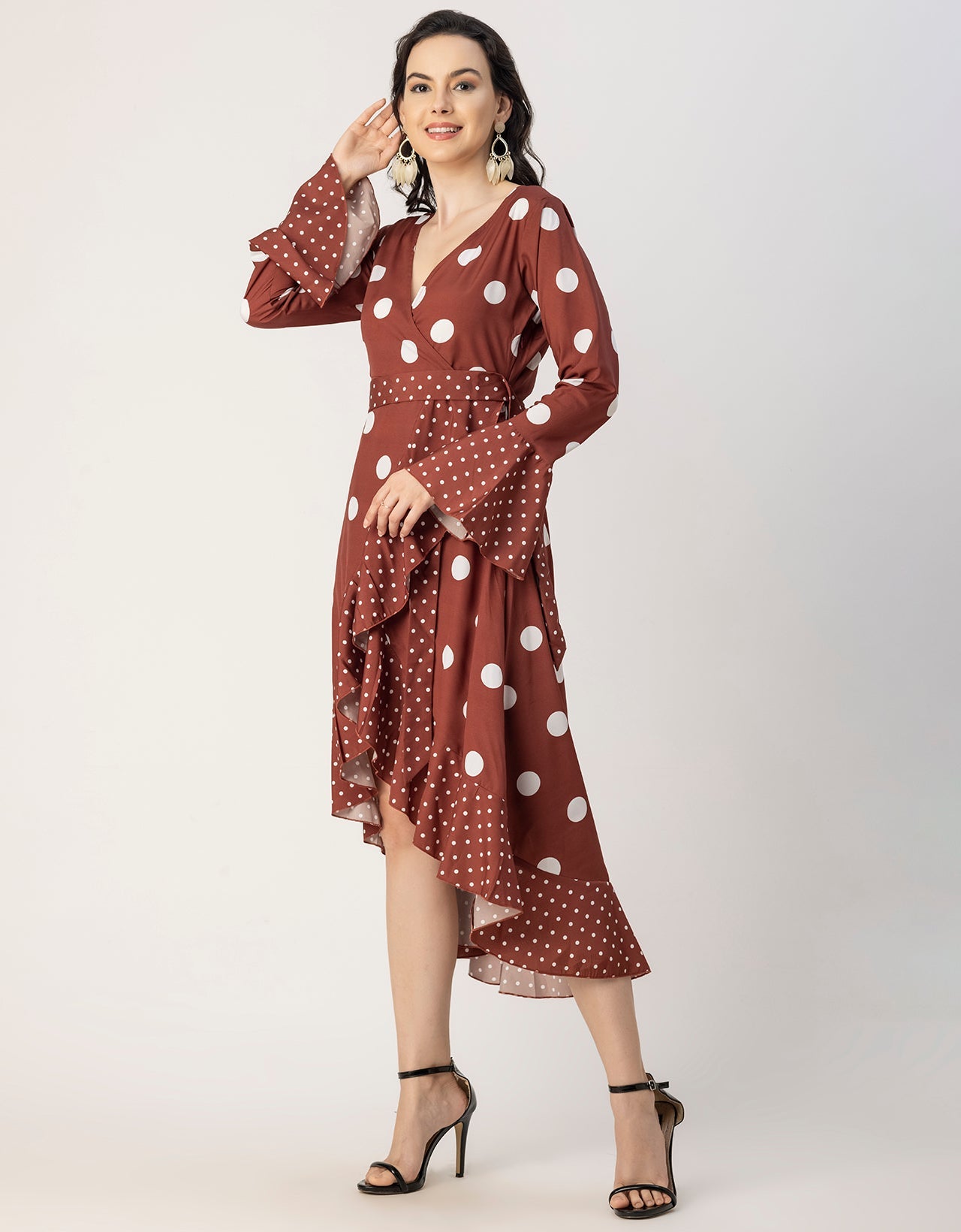 Elegant Printed Wrap Dress - Evening Party Wear