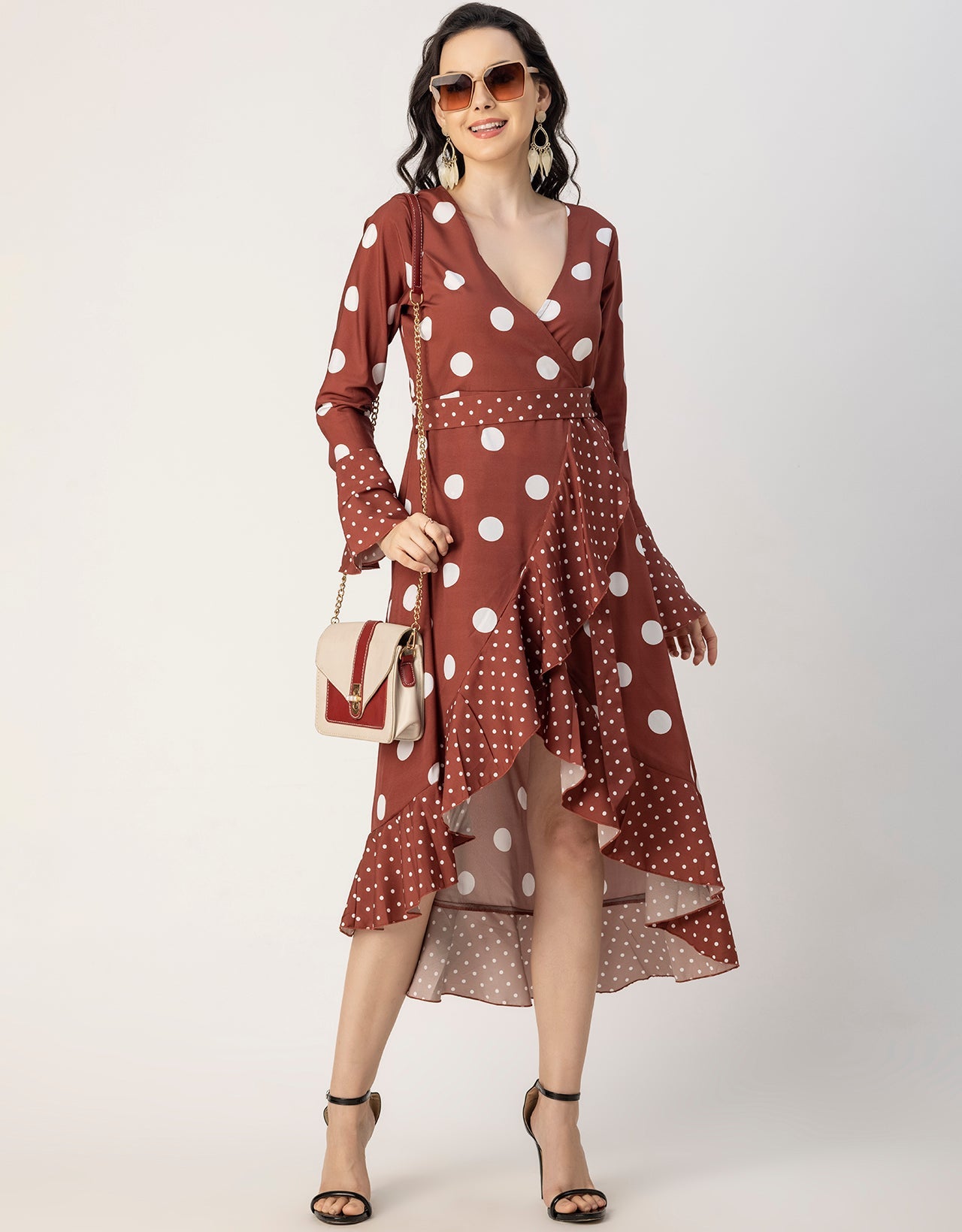 Elegant Printed Wrap Dress - Evening Party Wear