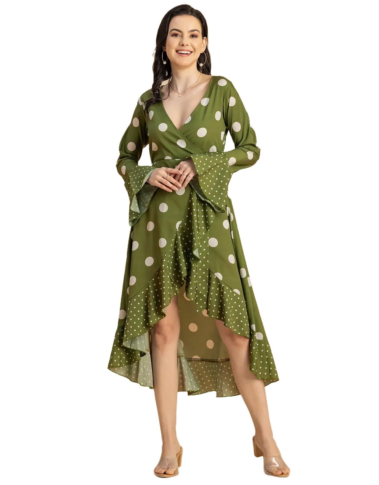 Elegant Printed Wrap Dress - Evening Party Wear