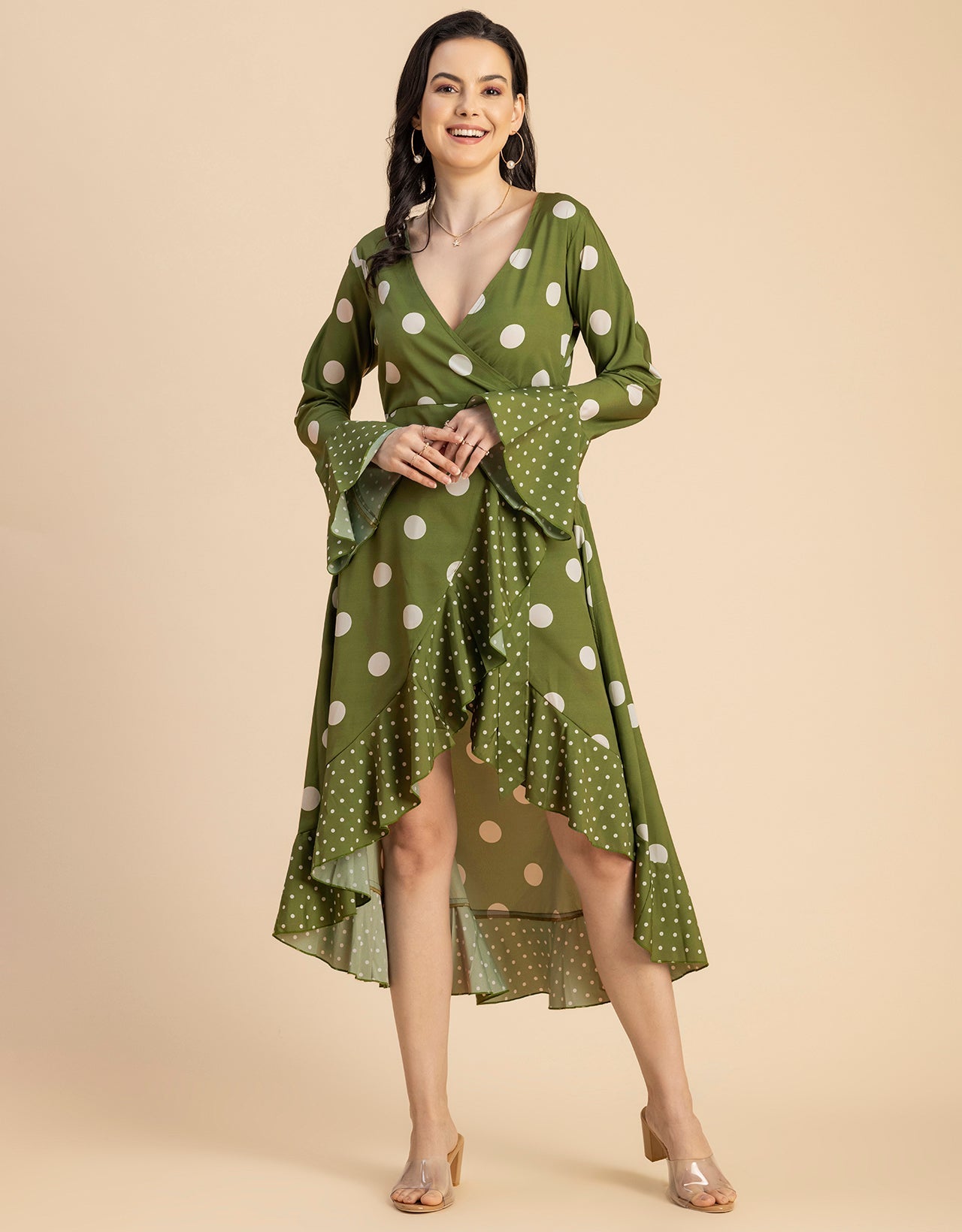 Elegant Printed Wrap Dress - Evening Party Wear