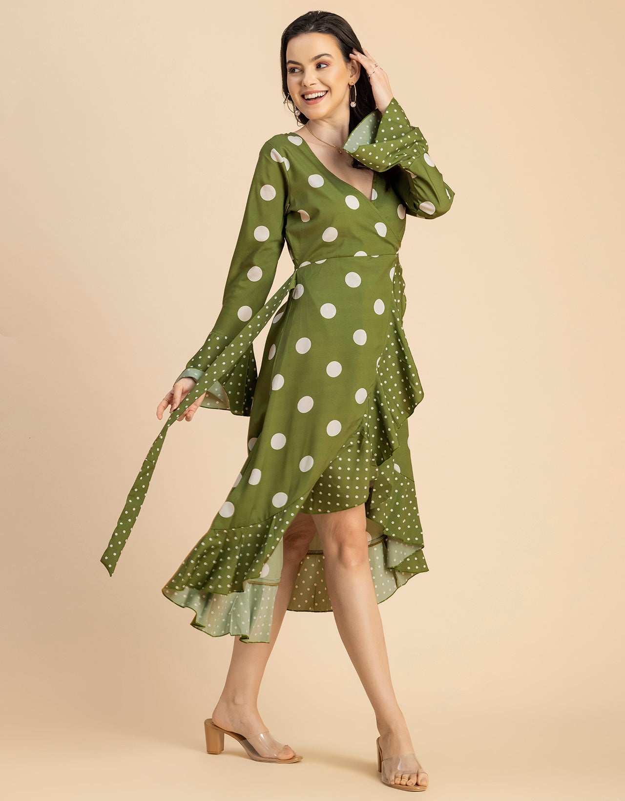 Elegant Printed Wrap Dress - Evening Party Wear